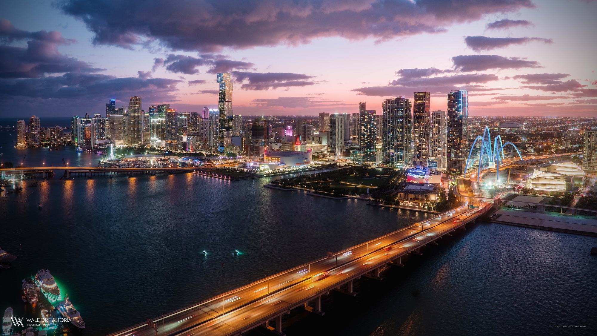 Evening rendering of the tower in Downtown Miami